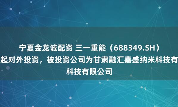 宁夏金龙诚配资 三一重能（688349.SH）新增一起对外投资，被投资公司为甘肃融汇嘉盛纳米科技有限公司